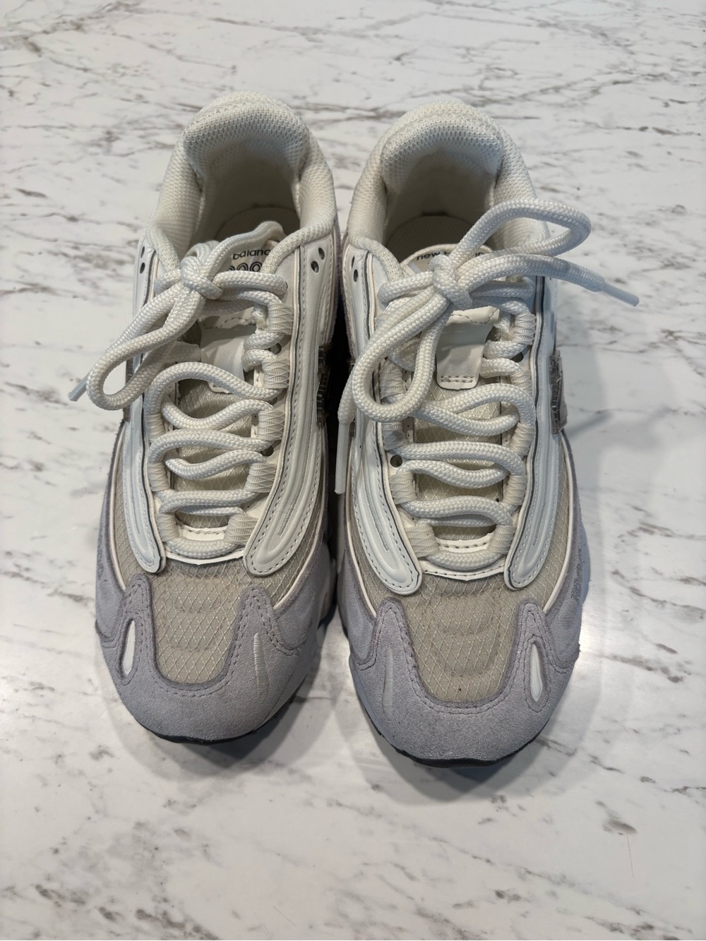 New Balance Kids White and Light Gray Sneakers